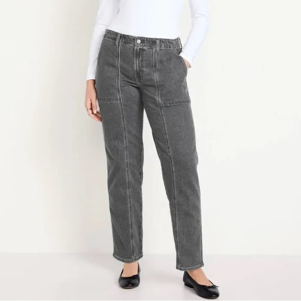Old Navy Mid-Rise Boyfriend Loose Utility Jeans Faded Washed Black